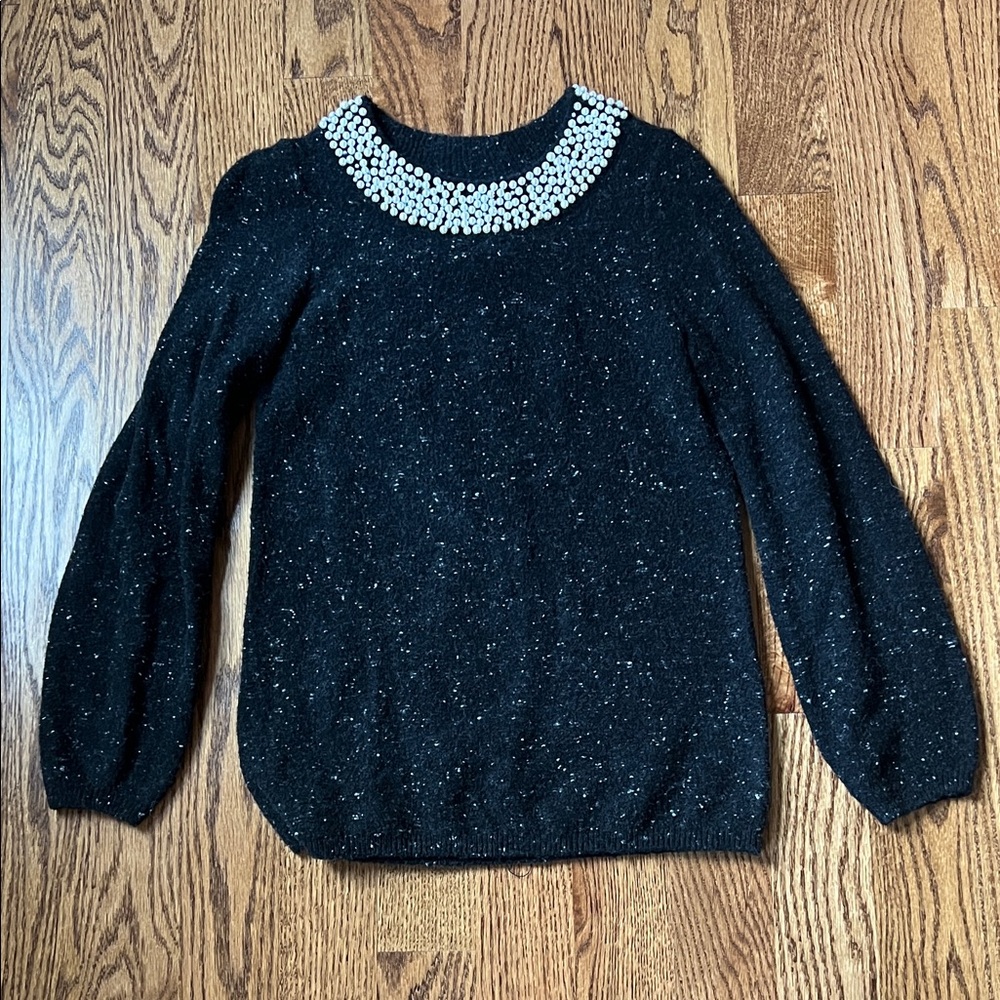 Karl Lagerfeld Black Sweater with Embellished Neckline